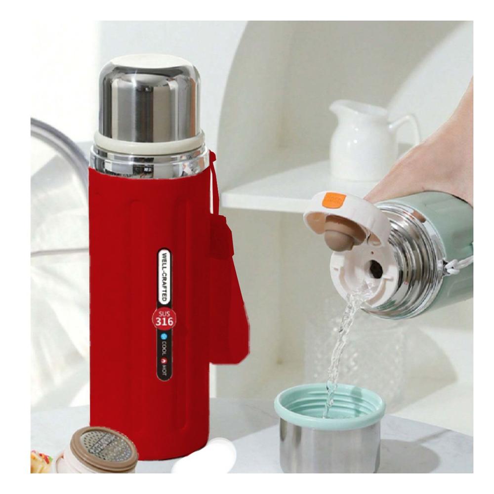 Termo 800ml Rojo Ligero y Comodo para Llevar Bebidas Calientes y Frias Y notas