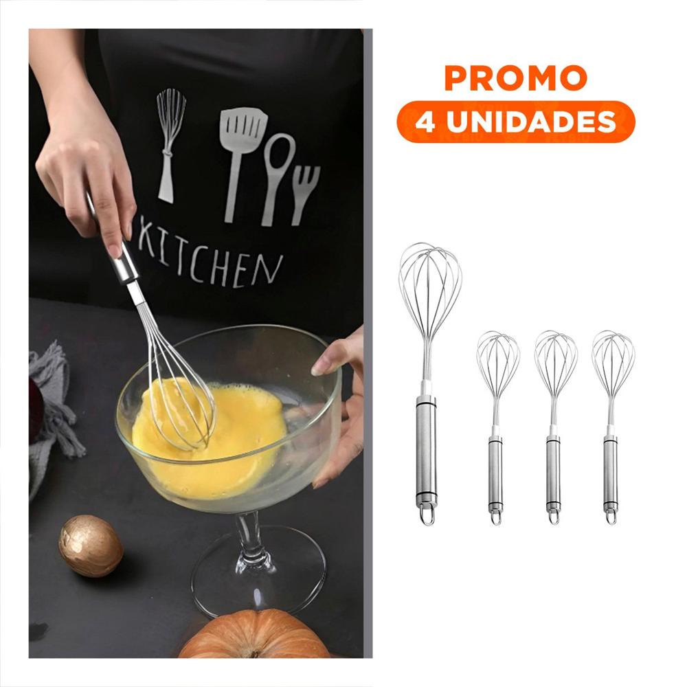 Pack4 Mezcladora Manual Ergonomica Plateado para Preparar Cremas
