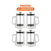 Pack4 Infusor 350ML de Color Transparente para Cafe en Borosilicato y Acero