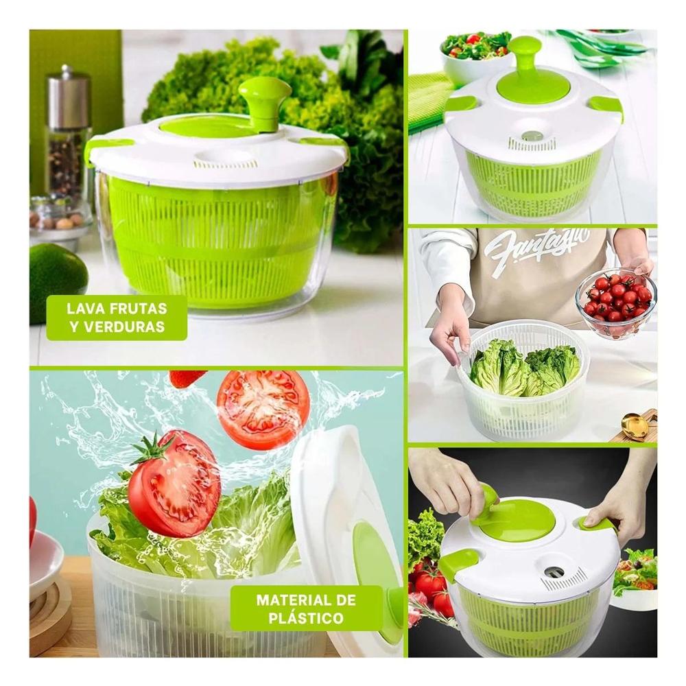 Escurridor Plástico con Tapa y Giro para Verduras Verde Y Ligas Regalo