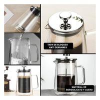 Prensa Francesa de Color Transparente 350ML Fabricada en Borosilicato y Acero Y Ligas Regalo