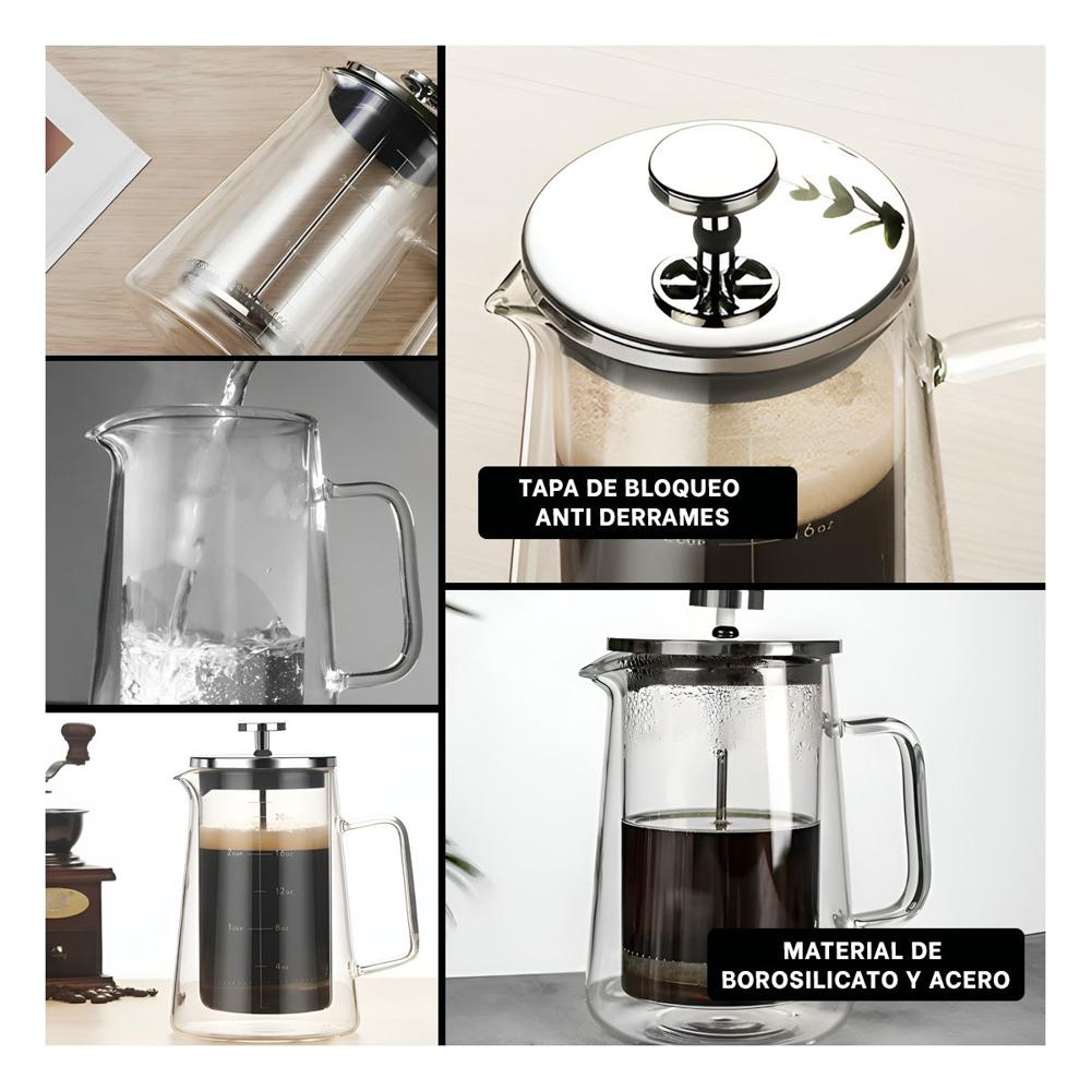 Prensa Francesa de Color Transparente 350ML Fabricada en Borosilicato y Acero Y Ligas Regalo