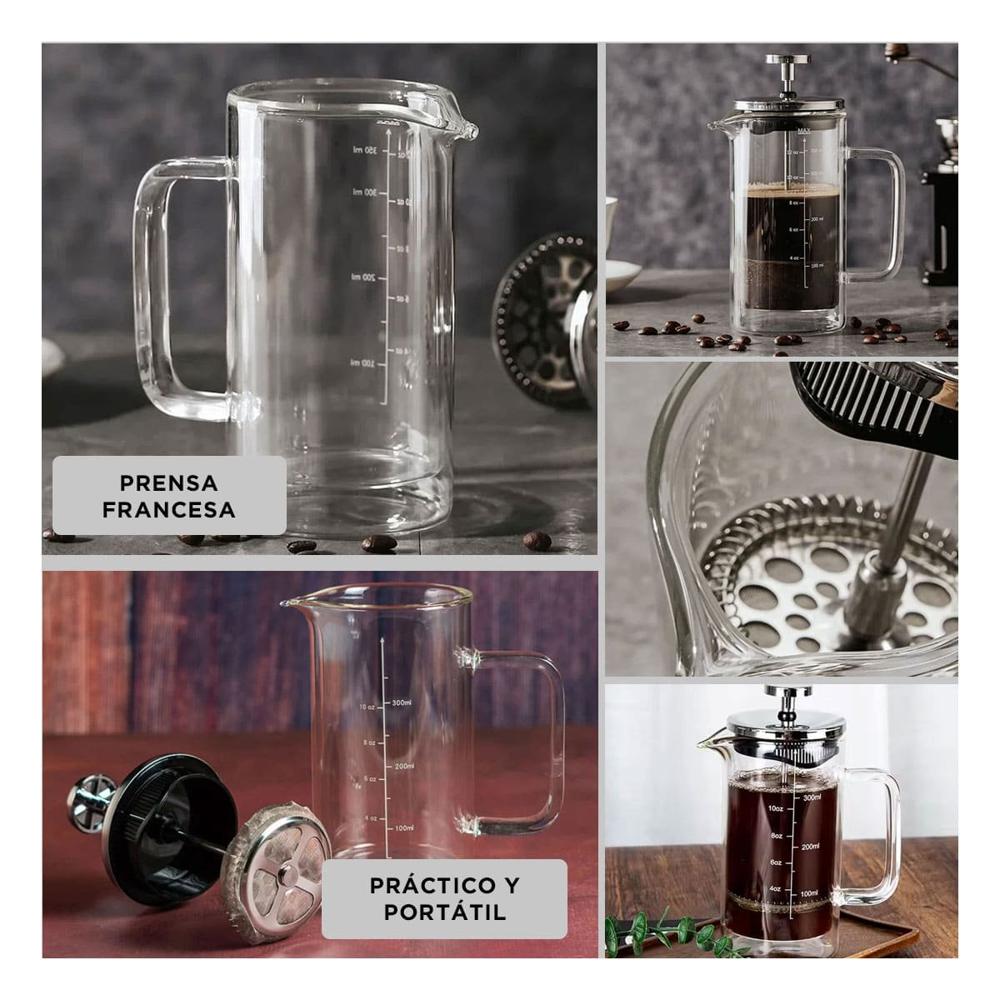 Prensa Francesa Recto Color Transparente 800ML Fabricada en Borosilicato y Acero Y Ligas Regalo