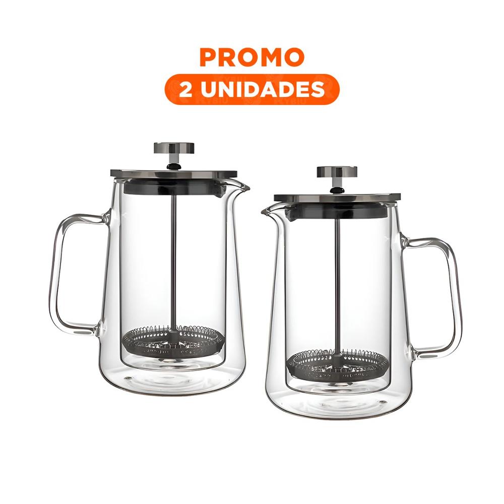 Pack2 Infusor Francesa 350ML en Borosilicato y Acero de Color Transparente Y Regalo Sticker