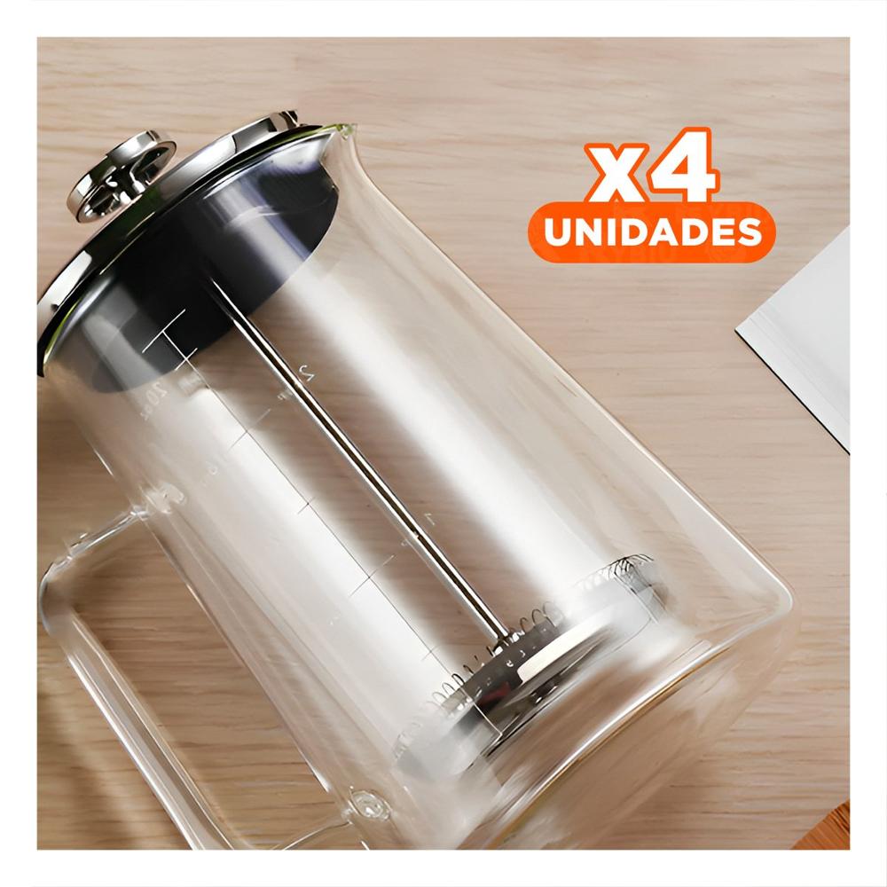 Pack4 Jarra Francesa 350ML de Color Transparente en Borosilicato con Acero Y Regalo Sticker