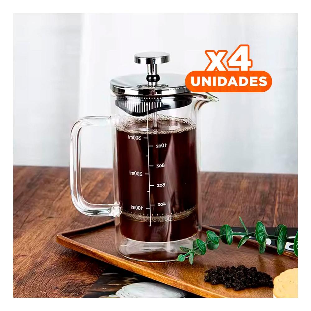 Pack4 Jarra Francesa 800ML Recto Color Transparente en Borosilicato con Acero Y Regalo Sticker
