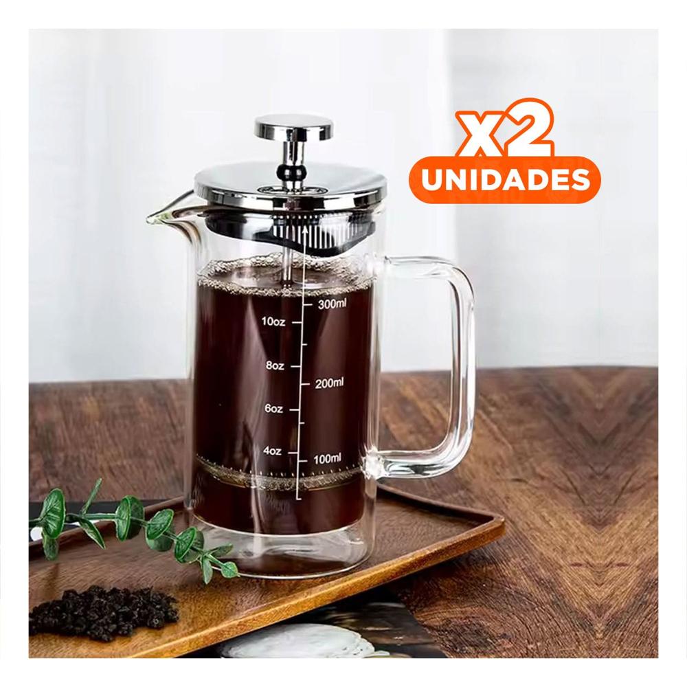 Pack2 Infusor 350ML Recto Color Transparente con Base en Borosilicato y Acero Y Papel Regalo