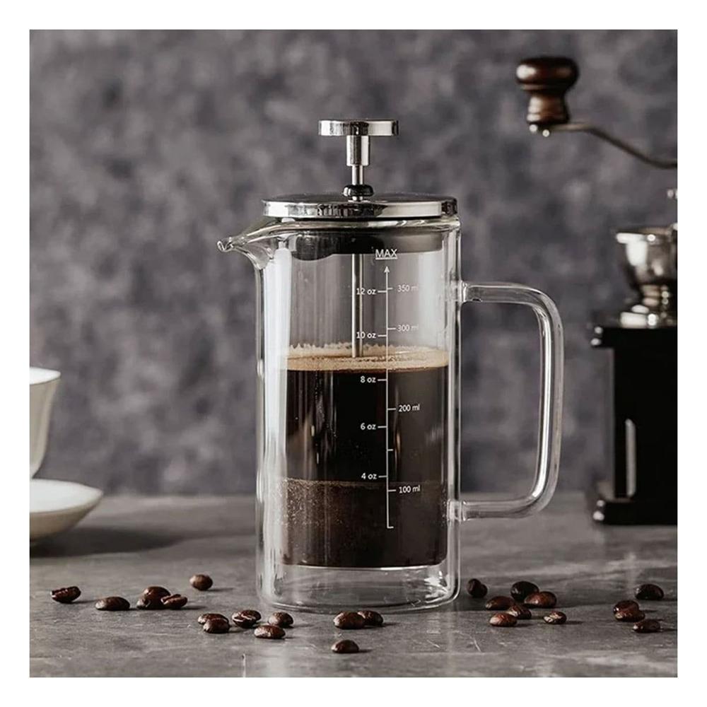 Prensa 800ML en Borosilicato con Detalles en Acero Recto Color Transparente Y notas