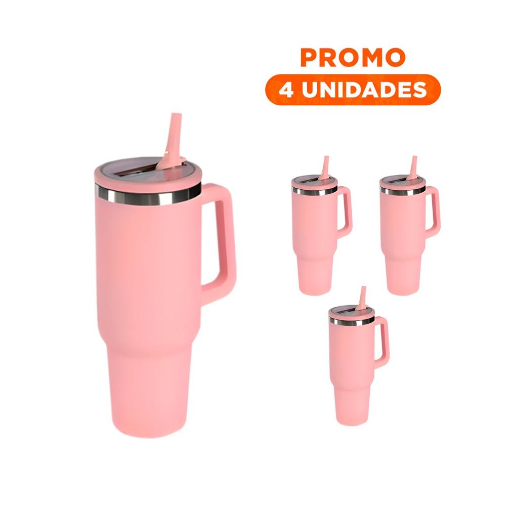 Pack4 Taza en Color Rosado 1200ML con Asa Amplia y Pico Funcional ABS y Acero