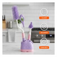 Cepillo que Facilita Limpieza Profunda de Biberones 4pzs Base Osito Morado