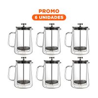 Pack6 Cafetera 350ML de Borosilicato y Acero con Acabado de Color Transparente Y Regalo Sticker