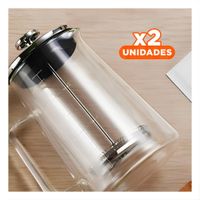 Pack2 Infusor 350ML de Color Transparente con Base en Borosilicato y Acero Y Papel Regalo