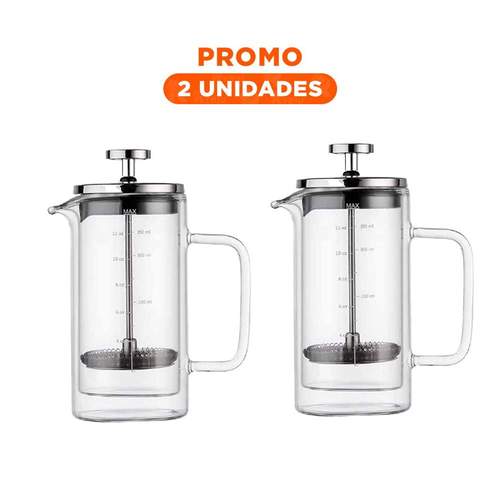 Pack2 Infusor Francesa 350ML en Borosilicato y Acero Recto Color Transparente Y Regalo Sticker