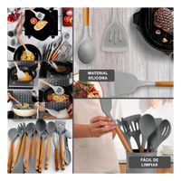 Set de Utensilios Color Gris en Silicona con 12 Piezas para Cocina Familiar YLigas Regalo