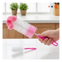 Cepillo Practico para Mantener Tetinas y Vasos Impecables 2pzs Base Rosado Y Papel Regalo