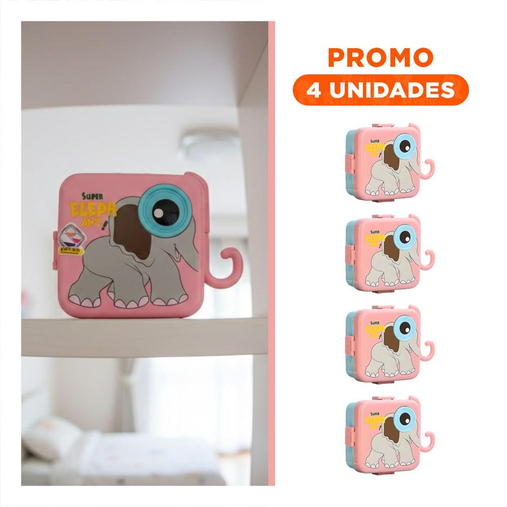 Pack4 Envase cuadrado Elefante para Picnic y Merienda Rosado 1600ml