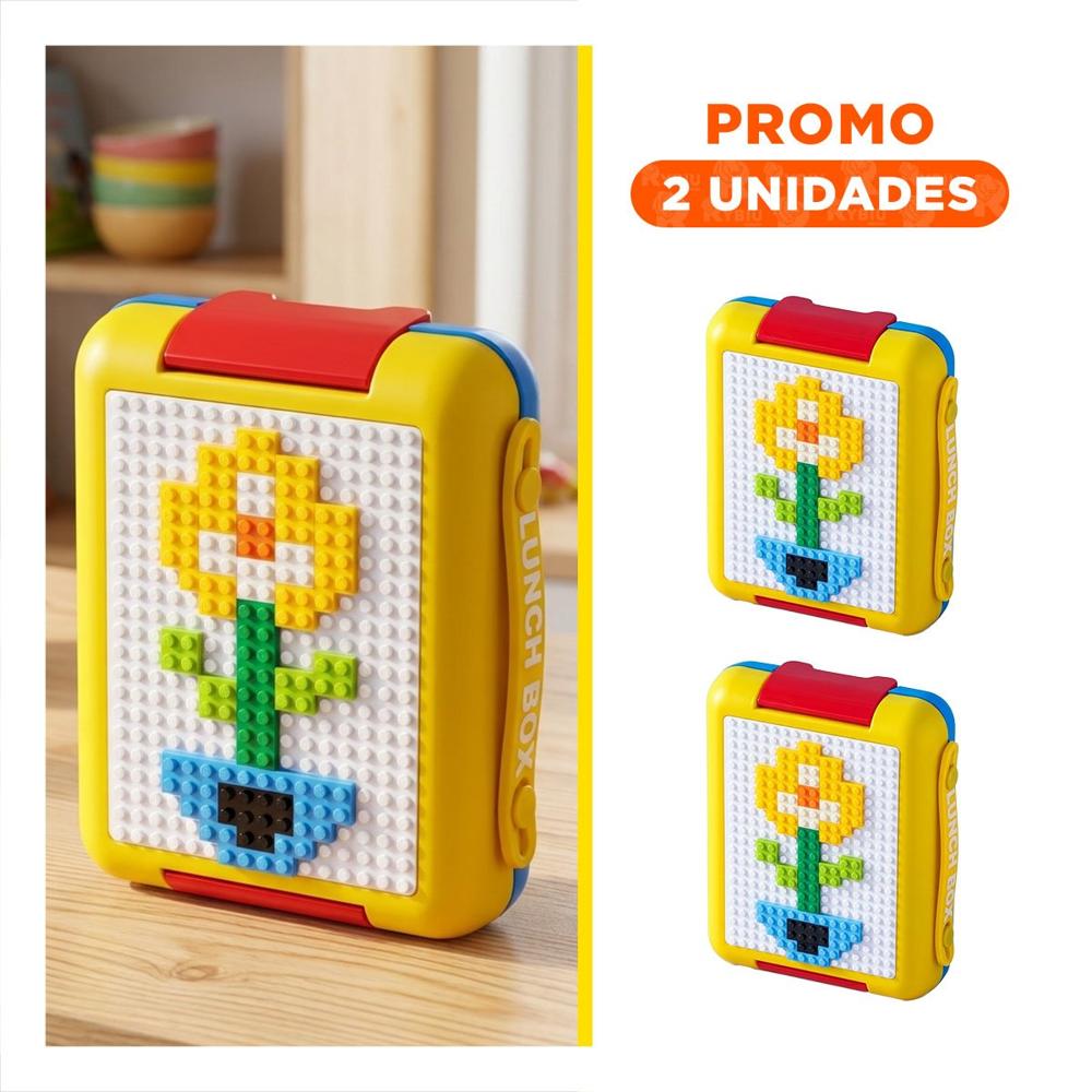 Pack2 Lonchera Compacta Lego 4 Divisiones Amarillo Facil de Llevar YRegalo Sticker