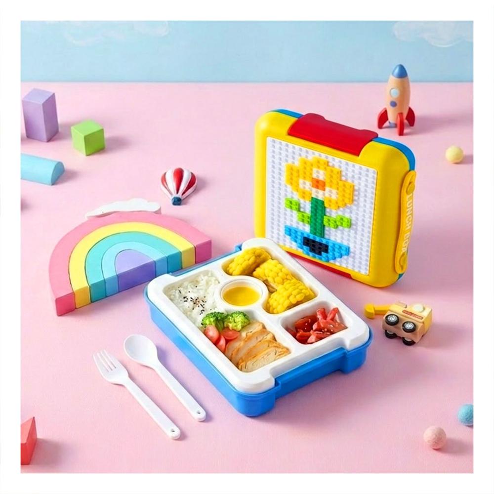 Recipiente Bento Lego 4 Divisiones Amarillo para Lonchera Escolar