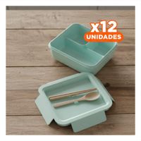 Pack12 Kit cuadrado con cubiertos 1100ml verde agua para lunch y hogar Y Papel Regalo