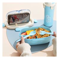 Caja 850ml con Cubiertos y Tomatodo 480ml Celeste Moderno Compacto YPapel Regalo