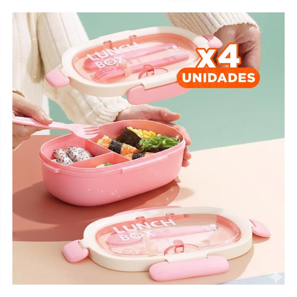 Pack4 Envase 850ml con Cubiertos y Tomatodo 480ml Rosado para Oficina YPapel Regalo