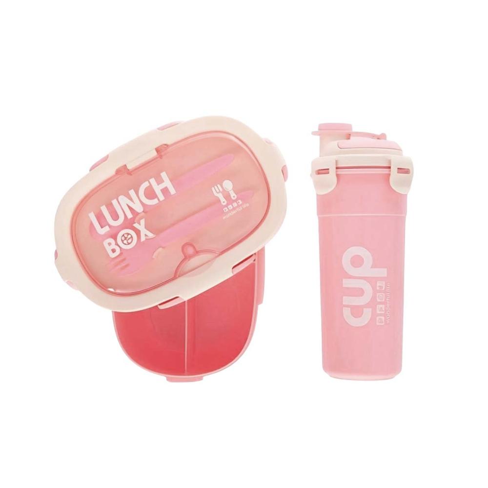 Lonchera 850ml con Cubiertos y Tomatodo 480ml Rosado para Trabajo Diario YRegalo Sticker