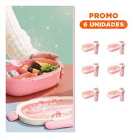 Pack6 Porta Comida 850ml con Cubiertos y Tomatodo 480ml Rosado para Estudio YRegalo Sticker