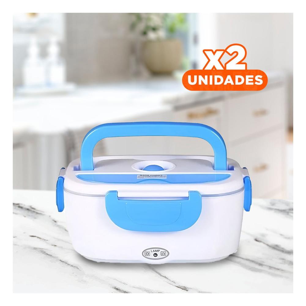 Pack2 Contenedor Calentador Electrico Diseñado para Mantener Comida Segura Celeste