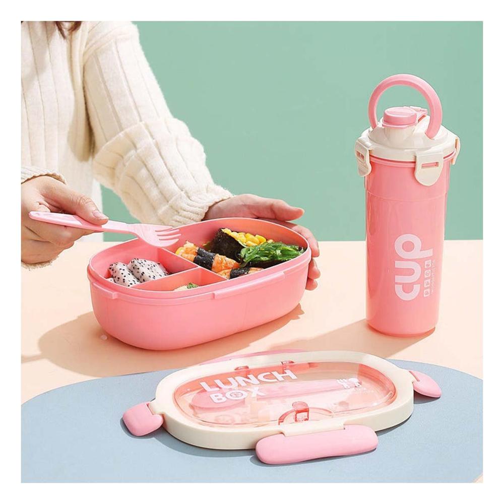Lonchera 850ml con Cubiertos y Tomatodo 480ml Rosado para Oficina Activa Y notas