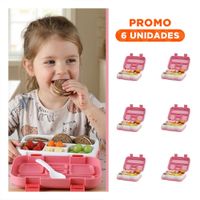 Pack6 Kit Portatil Bento 5 Divisiones Rosado para Almuerzos Organizados