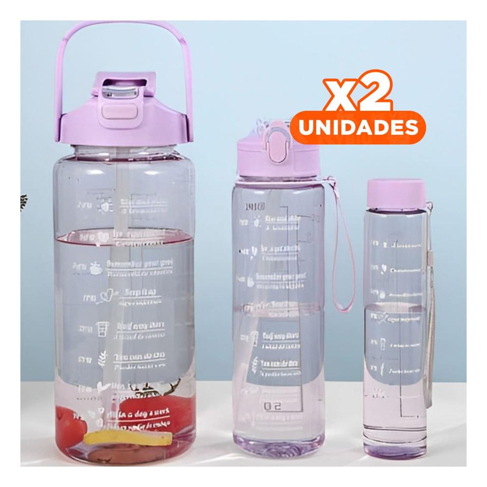 Pack2 Envase Trio Transparente Lila Mantiene Bebidas Frias y Calientes