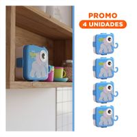 Pack4 Recipiente Estilo Elefante con 3 Compartimentos para Ensaladas y Snack Azul