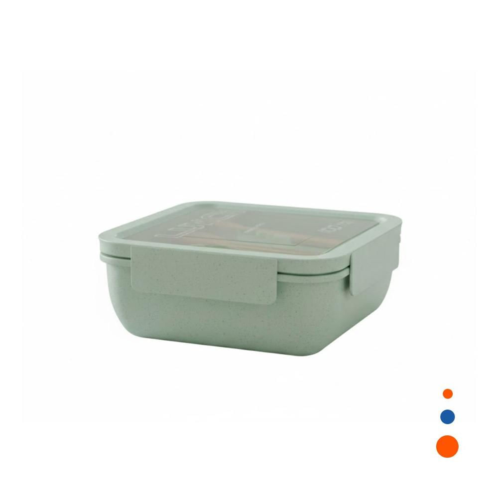 Recipiente cuadrado con cubiertos 1100ml verde agua para lunch y hogar Y Regalo Sticker
