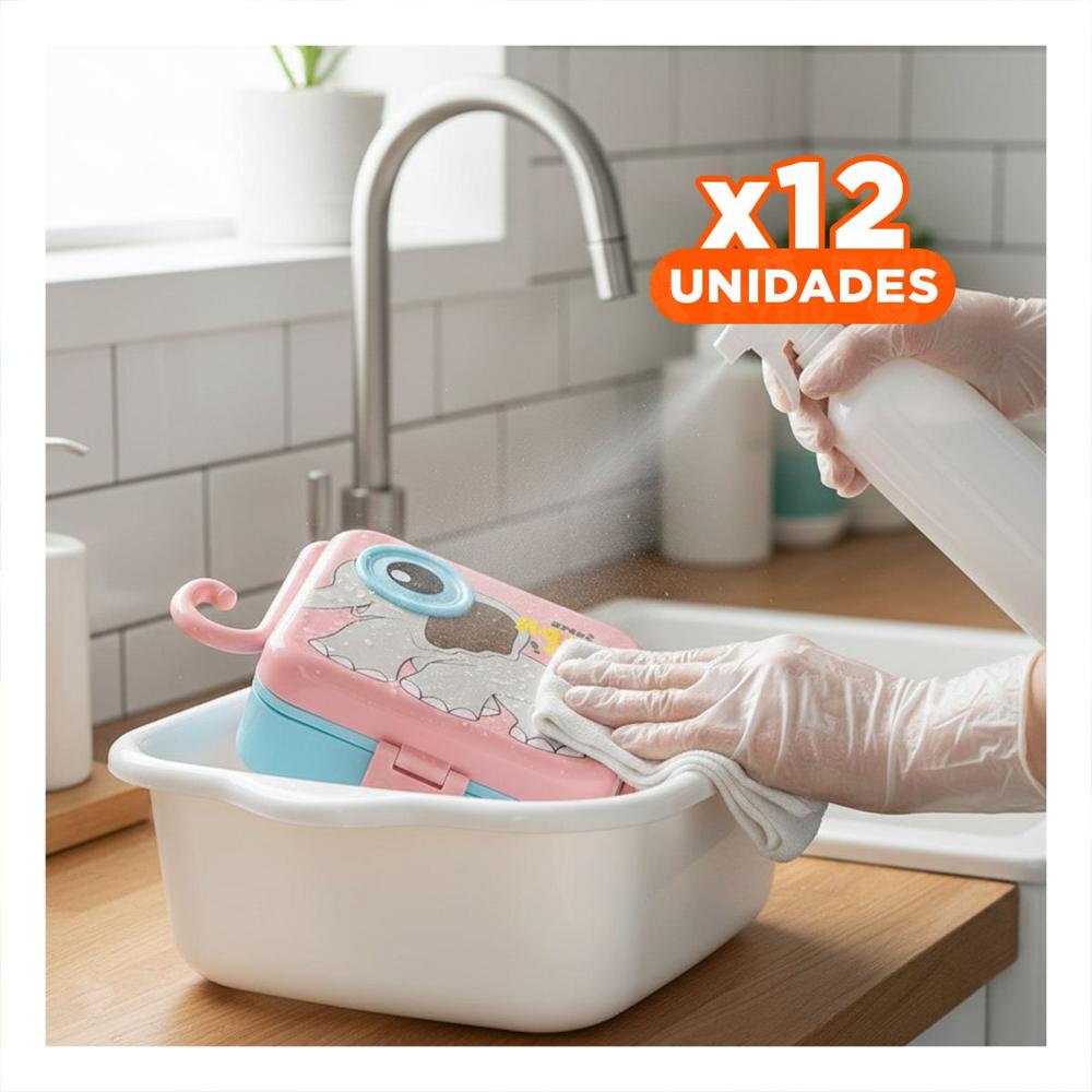 Pack12 Cubeta cuadrado Elefante para Lonchera Infantil y Comidas Rosado 1600ml YPapel Regalo