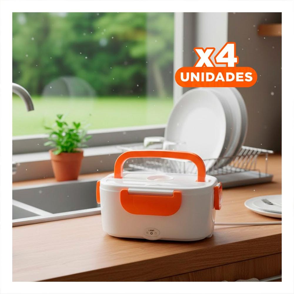 Pack4 Envase Practico para Almuerzos Calientes en Oficina Naranja Y Papel Regalo