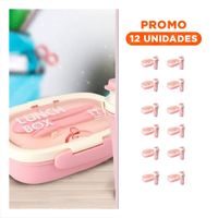 Pack12 Porta Comida 850ml con Cubiertos y Tomatodo 480ml Rosado para Oficina