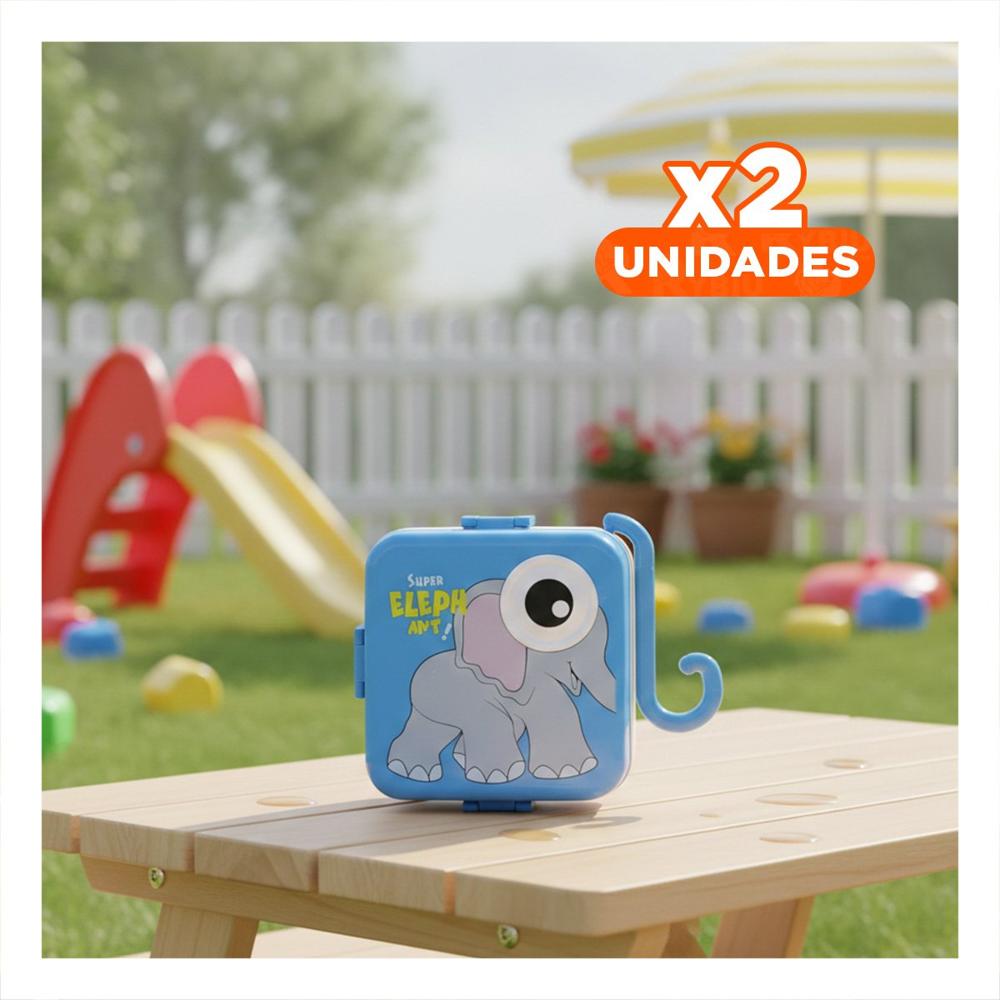 Pack2 Recipiente Estilo Elefante con 3 Divisiones para Bocadillos y Verduras Azul