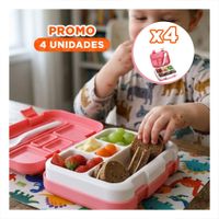 Pack4 Kit Bento 5 Divisiones Rosado para Llevar Comida Ordenada a Oficina YRegalo Sticker