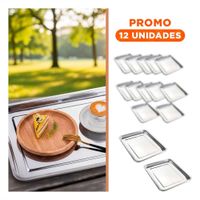 Pack12 Charola de acero duradero rectangular para uso en cocina y reuniones