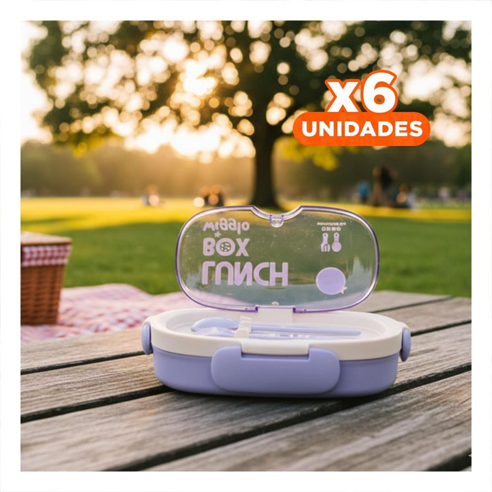 Pack6 Fiambrera 850ml con Cubiertos y Tomatodo 480ml Lila Moderno Versatil