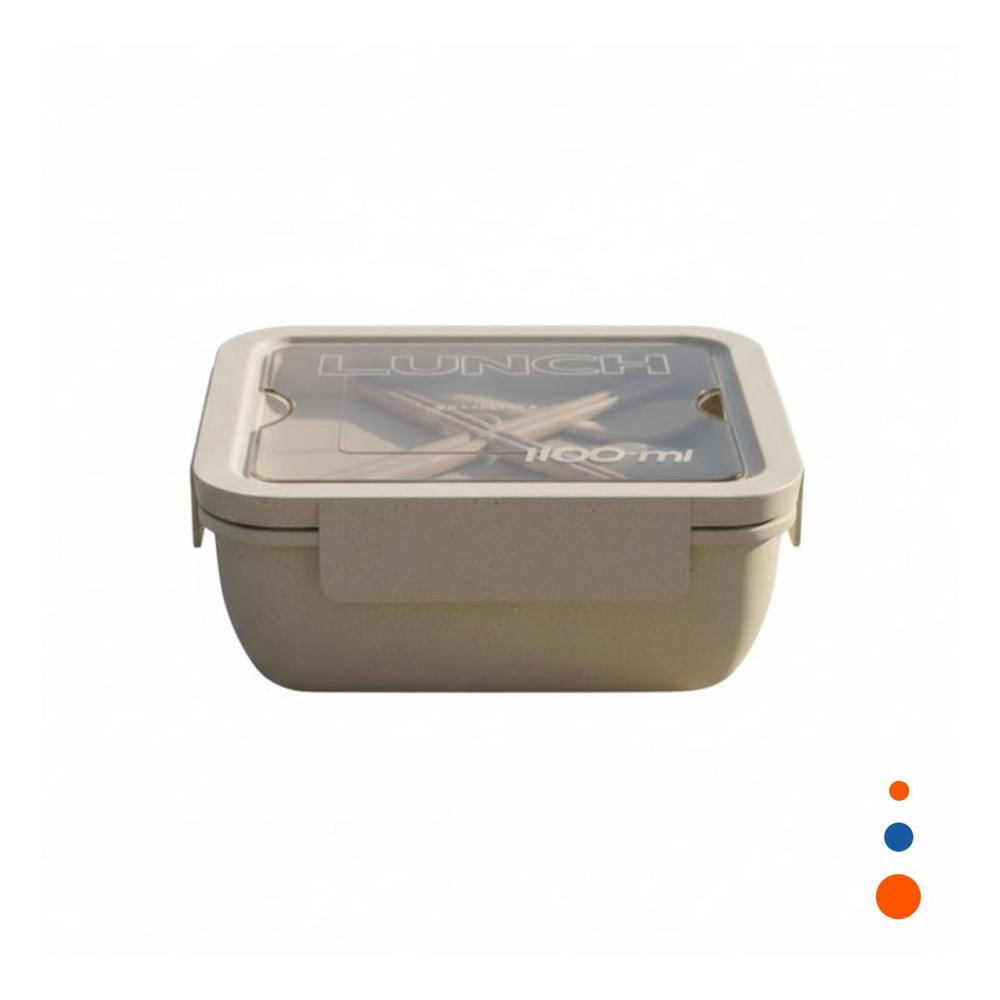Recipiente Cuadrado con Cubiertos 1100ml Beige Para Lunch Y Picnic En Casa Y Regalo Sticker