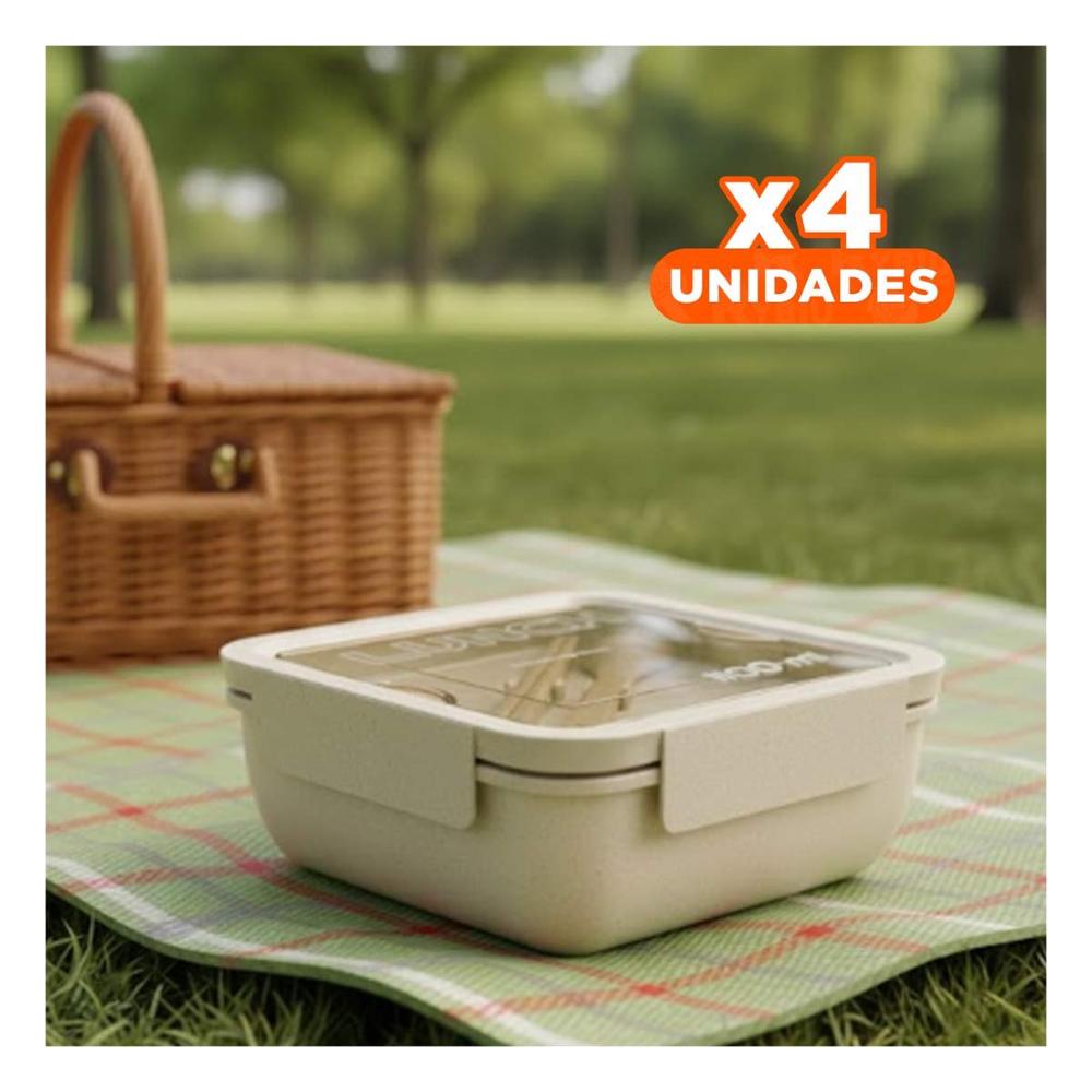 Pack4 Caja Multiproposito con Cubiertos 1100ml Beige Para Lunch Y Transporte YPapel Regalo