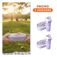 Pack2 Estuche 850ml con Cubiertos y Tomatodo 480ml Lila Resistente Reforzado YRegalo Sticker