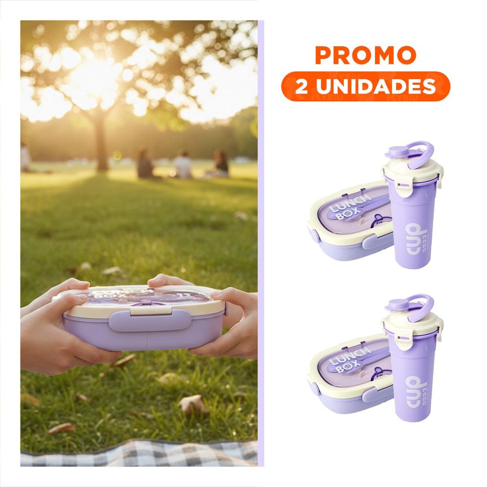 Pack2 Estuche 850ml con Cubiertos y Tomatodo 480ml Lila Resistente Reforzado YRegalo Sticker