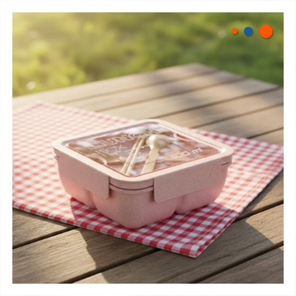 Contenedor cuadrado con cubiertos 1100ml rosado para lunch y transporte seguro Y Papel Regalo