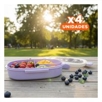 Pack4 Estuche 850ml con Cubiertos y Tomatodo 480ml Lila Duradero Confiable YPapel Regalo