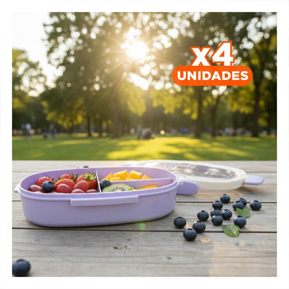 Pack4 Estuche 850ml con Cubiertos y Tomatodo 480ml Lila Duradero Confiable YPapel Regalo