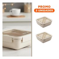 Pack2 Recipiente Practico con Cubiertos 1100ml Beige Para Lunch Y Almuerzo Y Regalo Sticker