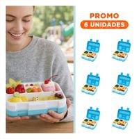 Pack6 Caja Compacta Bento 5 Divisiones Celeste para Uso Diario YPapel Regalo