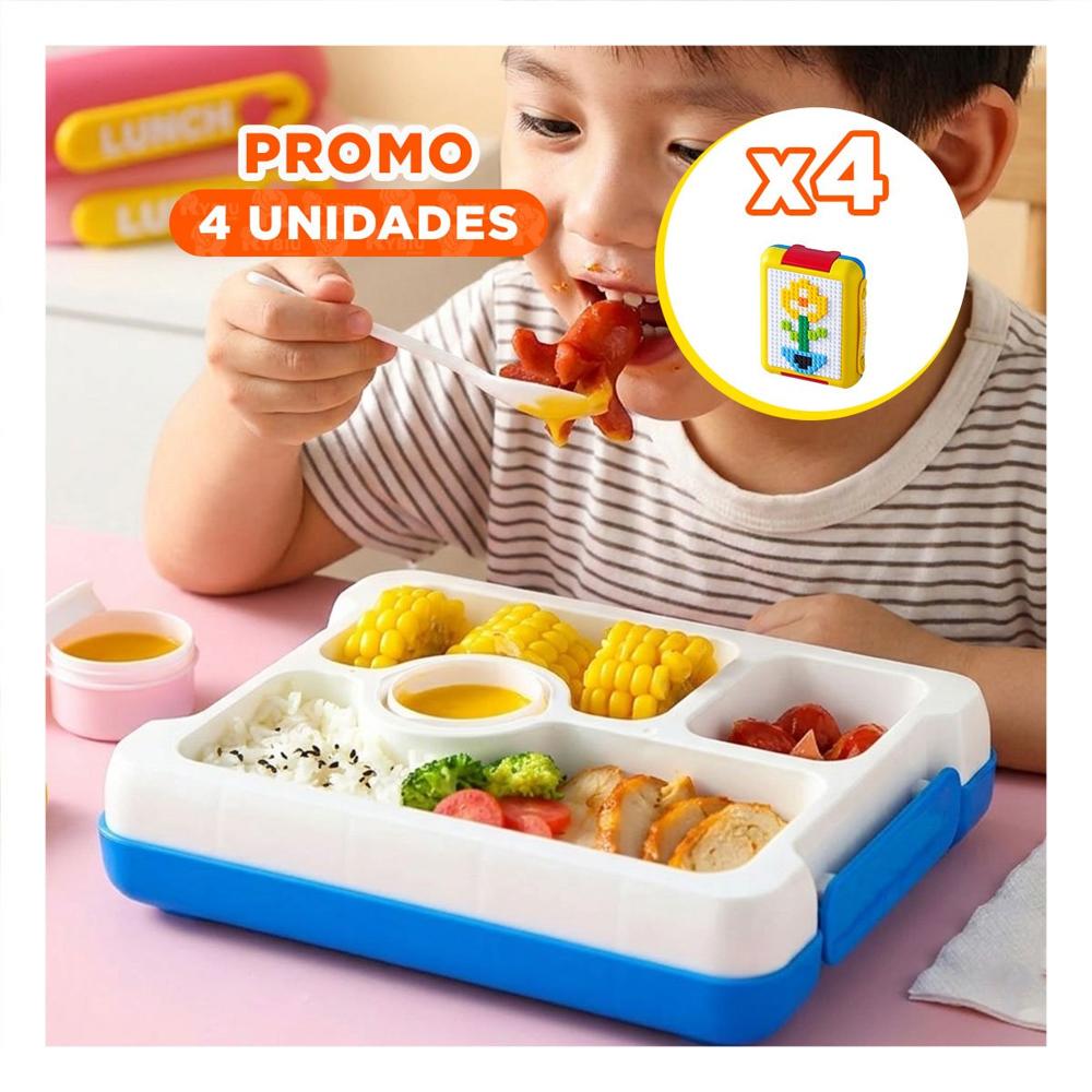 Pack4 Organizador de Comida Lego 4 Divisiones Amarillo para Lonchera YRegalo Sticker